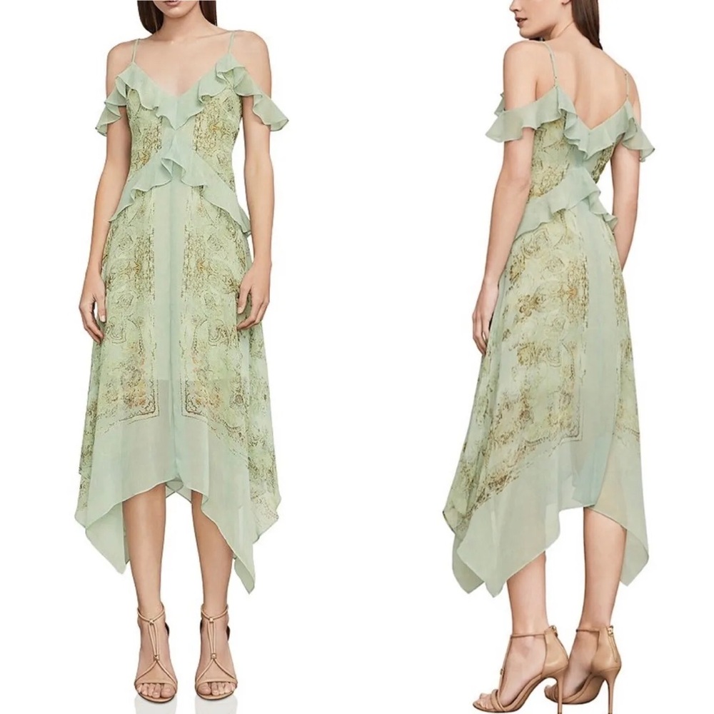 BCBGMAXAZRIA Linnette Printed Cold-Shoulder Slip Dress